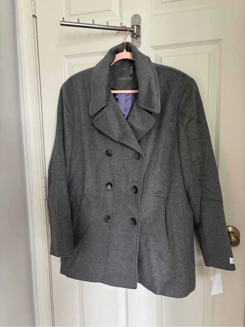 Calvin Klein Gray Double-Breasted Wool Peacoat
